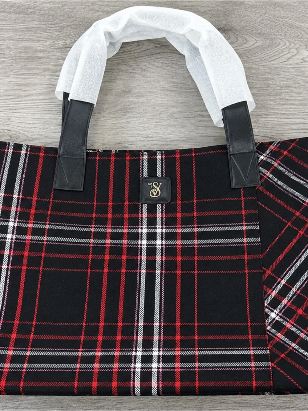 Victoria’s Secret Plaid Tote Bag Black Red White Large Shoulder Bag NWT Women’s